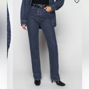 new reformation cynthia high rise straight jeans in disco print